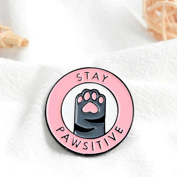 NEW| Stay Pawsitive Cat Paw Enamel Brooch Pin Accessories - Picture 3 of 7